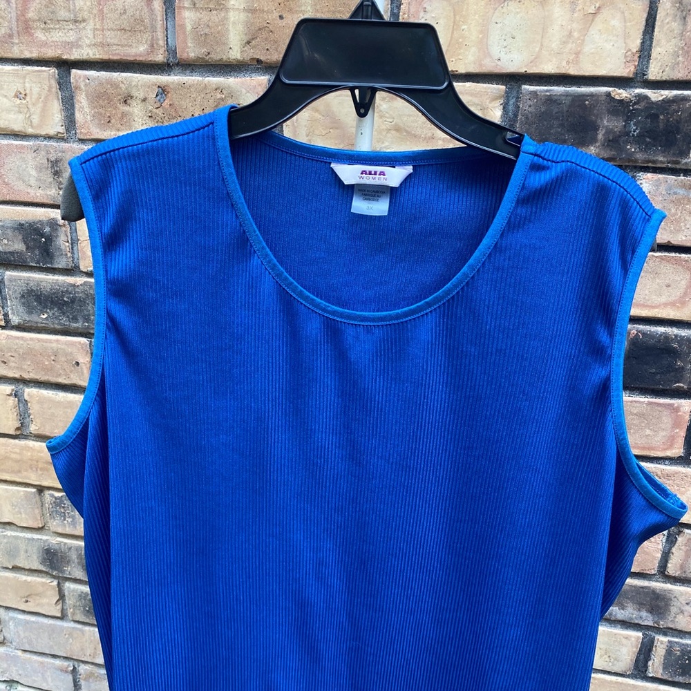 ALIA WOMEN 3X Blue Ribbed stretch Sleeveless Top